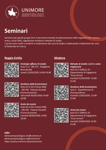 Seminari sulla gestione dell'ansia da esame e della frustrazione